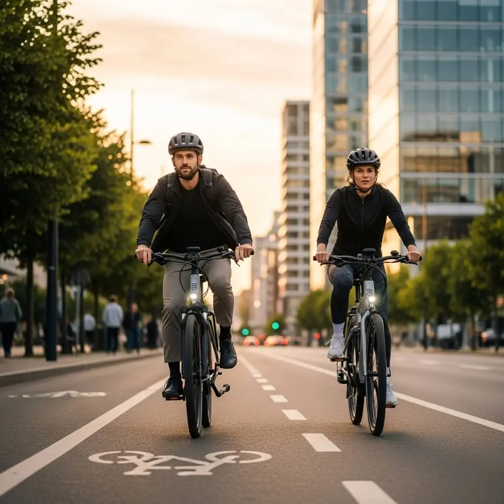 Couple riding on electric bikes